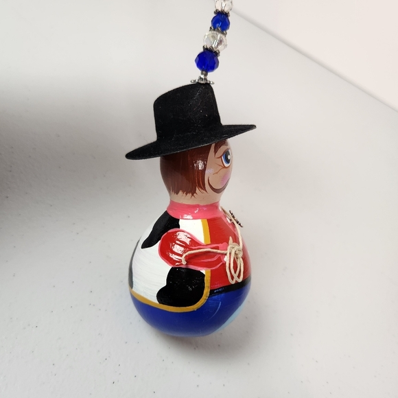 Vintage Handpainted Sherriff Gourd Christmas Tree Ornament Western Folk Art - Picture 6 of 8